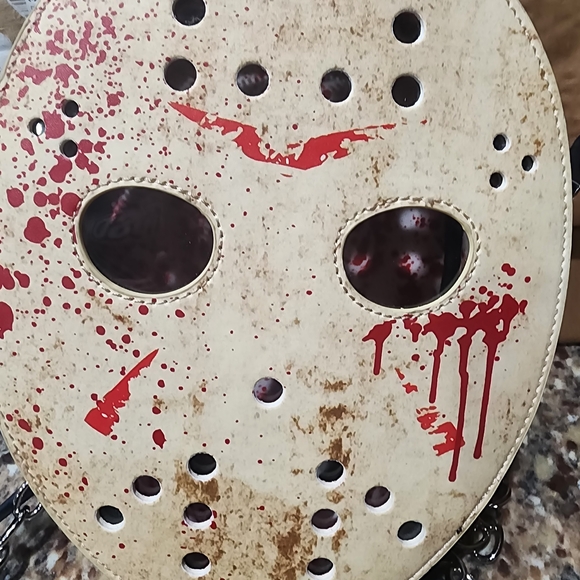 Dolls Kill Mask-Shaped Crossbody Bag in Cream and Red - Picture 9 of 11